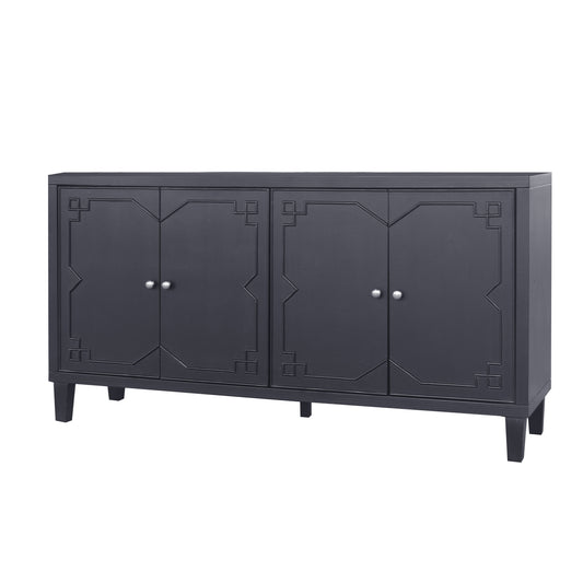 Accent Cabinet 4 Door Wooden Cabinet Sideboard Buffet Server Cabinet Storage Cabinet, for Living Room, Entryway, Hallway, Office, Kitchen and Dining Room, Matte Black